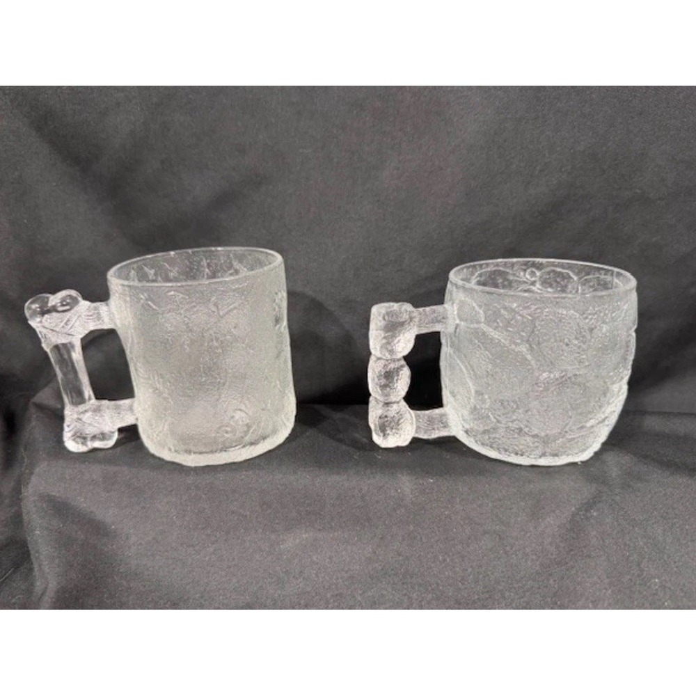 1993 McDonald's Flintstones Frosted Glass Mugs‎ Set of 2 – Fred & Barney – VGC